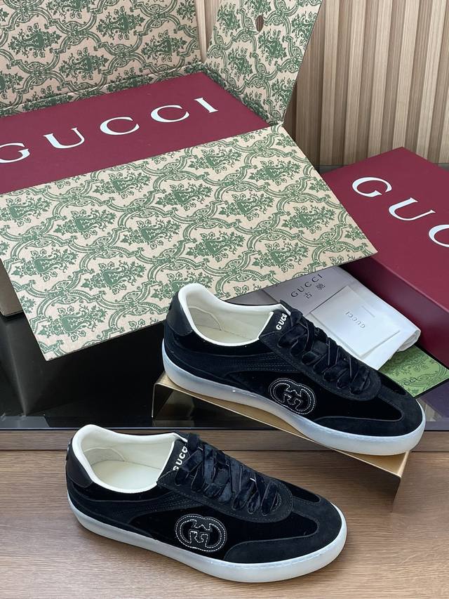Women's 2025 Early Fall Gucci G75 Interlocking GG Gold Velvet Women's G75 Sneake