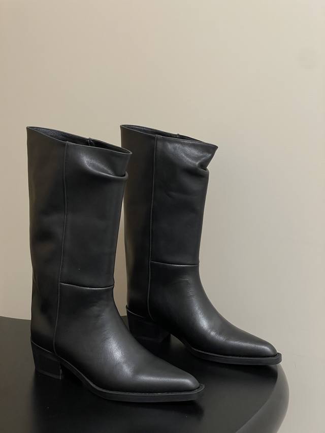 25Ss new autumn and winter Khaite niche trend brand pointed mid-calf boots strai