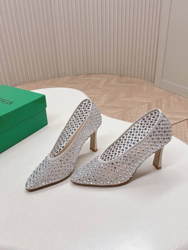 High-heeled Bv2025 new series Bv Sofia mesh diamond shoes are high-end and comf