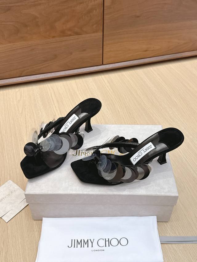 Jimmycho*25S Spring/Summer new thong sandals with sequined kitten heels. These F