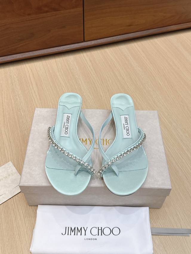 Agent-level Jimmycho*25S new spring and summer rhinestone kitten heel open-toe s