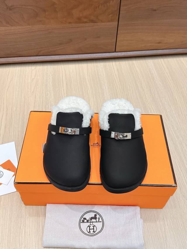 Agent-level Hermes 2025 women's Birkenstock fur suede with lambskin autumn and w