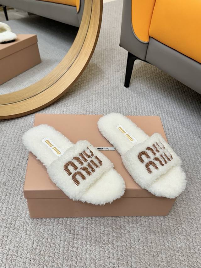 Factory P batch P Miumiu Miu Miu 2025Ss autumn and winter new home furry slipper