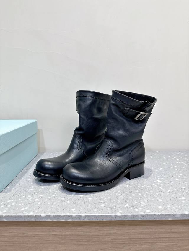Prada 25Ss new autumn and winter retro western cowboy boots stylish motorcycle M