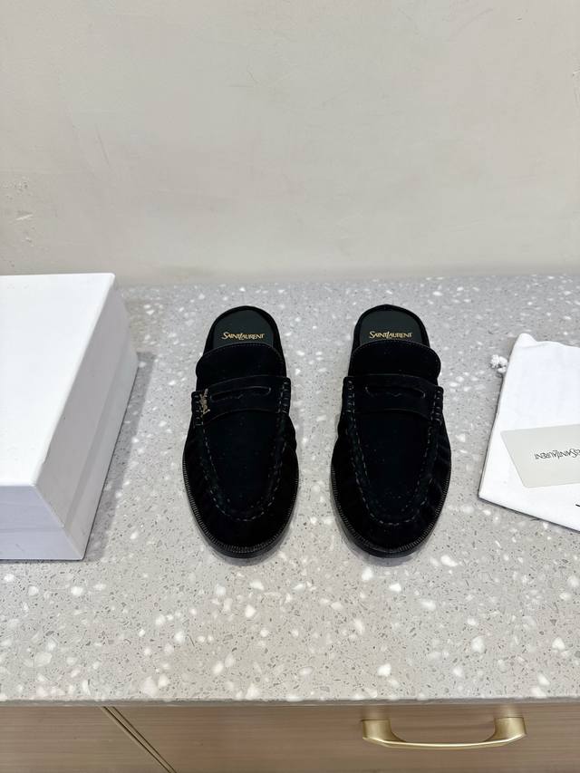 Saint Laurent 25Ss new autumn and winter loafer half-slip leather shoes Super su