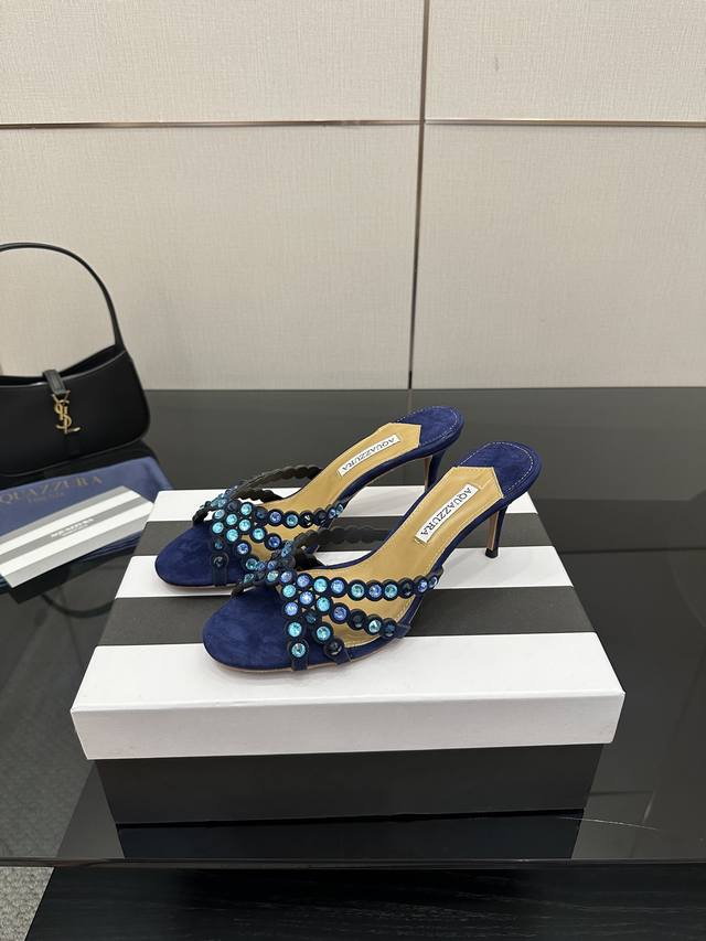 Aquazzura Zp Original Rhinestone Slide Sandals DDD. Crafted from custom-made sil