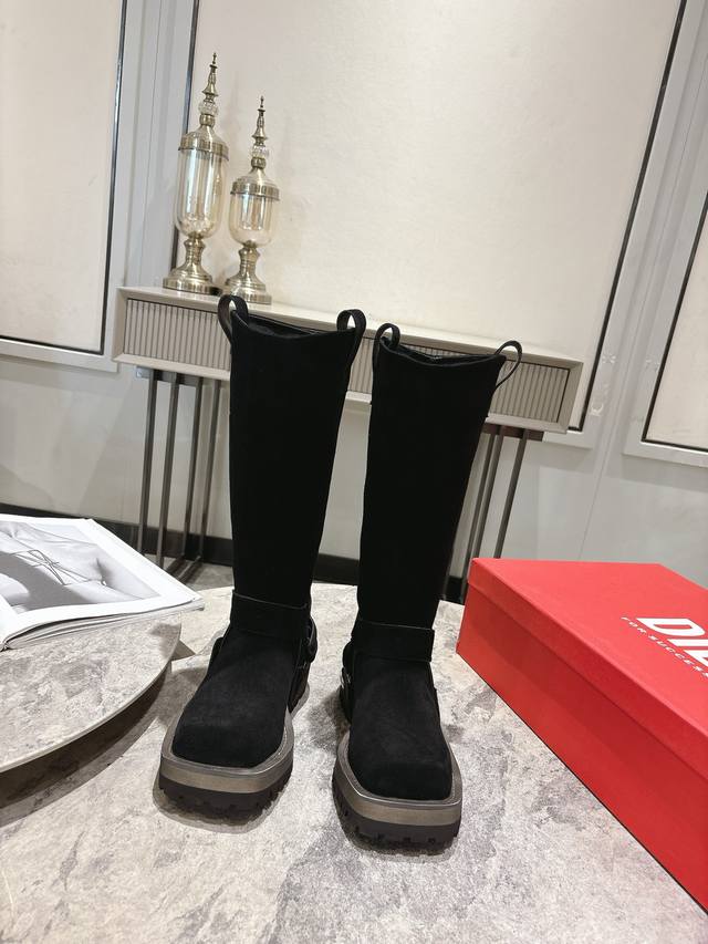 Diesel 25Ss autumn and winter new square-toed thick-soled long boots These boots
