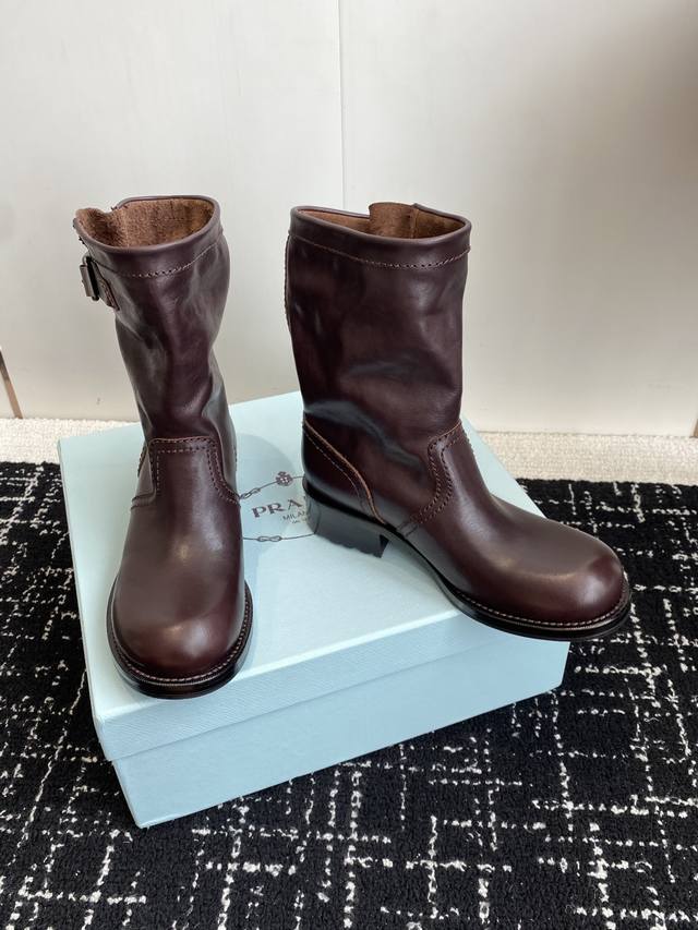 Purchasing-level Prada 25Ss autumn and winter retro western cowboy boots fashion