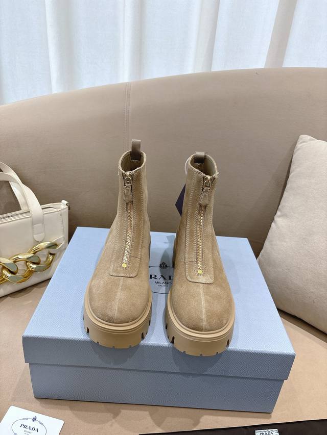2025Prad Autumn and Winter Hot-selling Ankle Boots The new front zipper ankle bo