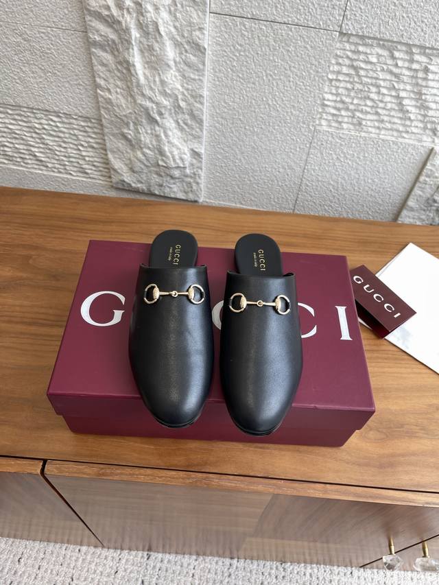 Premium Edition: Guooi Gucci 25Ss New Autumn/Winter Horsebit Half-Slip Flat Mule