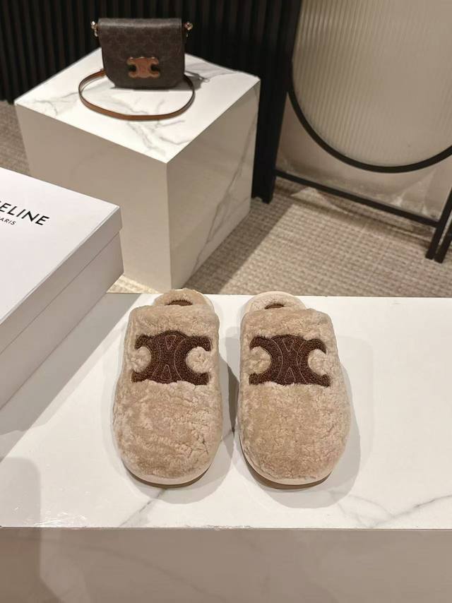 Celine's latest autumn and winter Arc de Triomphe wool slippers~Many celebrities
