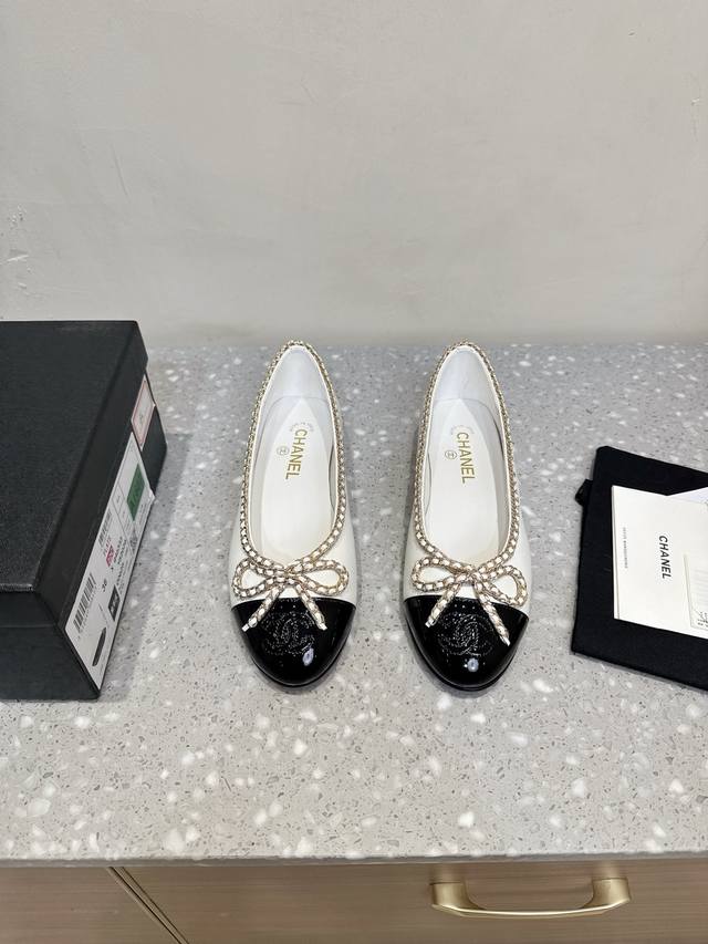 Chanel Xiaochan 25Ss new spring and autumn chain bow ballet flats single shoes T