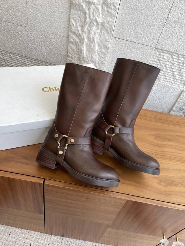 Top Edition: Chloe 25Ss New Fall/Winter Retro Round Toe Chunky Heel Motorcycle B