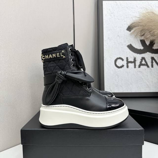 Chanel 2025S autumn and winter series thick-soled bow rabbit ear high boots, lon