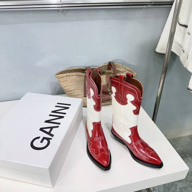 High-quality factory-made mid-length boots! Niche fashion brand Ganni25Ss Autum