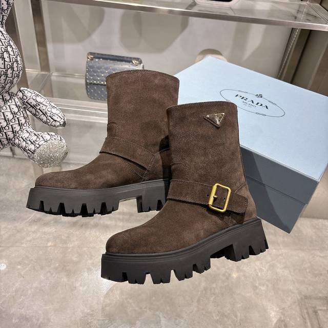 2025Prad Spring and Autumn Hot-selling Short Boots New Slip-on Women's Boots Cer