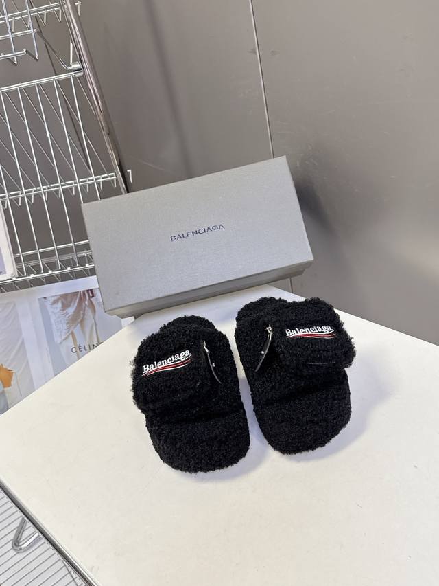 Balenciaga's latest autumn and winter couple's cola wool slippers ~ Many celebr