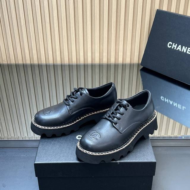 Top version Chanel 25 autumn and winter new chain thick-soled lace-up loafers, s