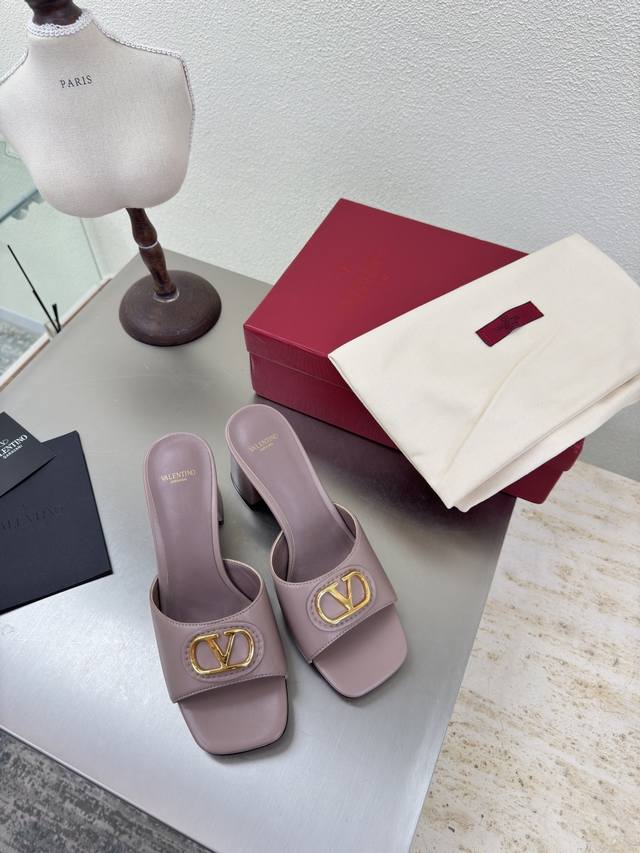 Square-heeled Warren classic fastener logo slippers DDD. Lotus pink, classic des