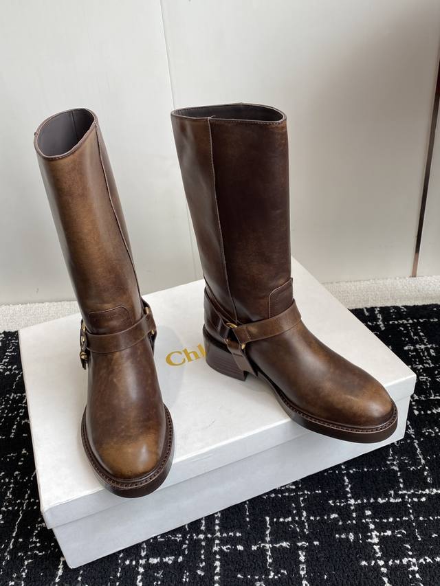 Shopping-agent-level Chloe 25Ss new autumn/winter retro motorcycle boots, slip-o