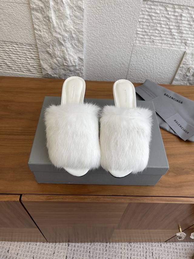 Top version: Balenciaga 25Ss new autumn and winter mink fur high heels slippers