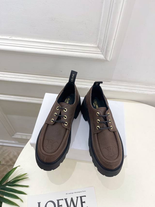 Celine 25 2025 Fall/Winter New Arrivals: Triomphe Thick-Sole Retro Derby Shoes!