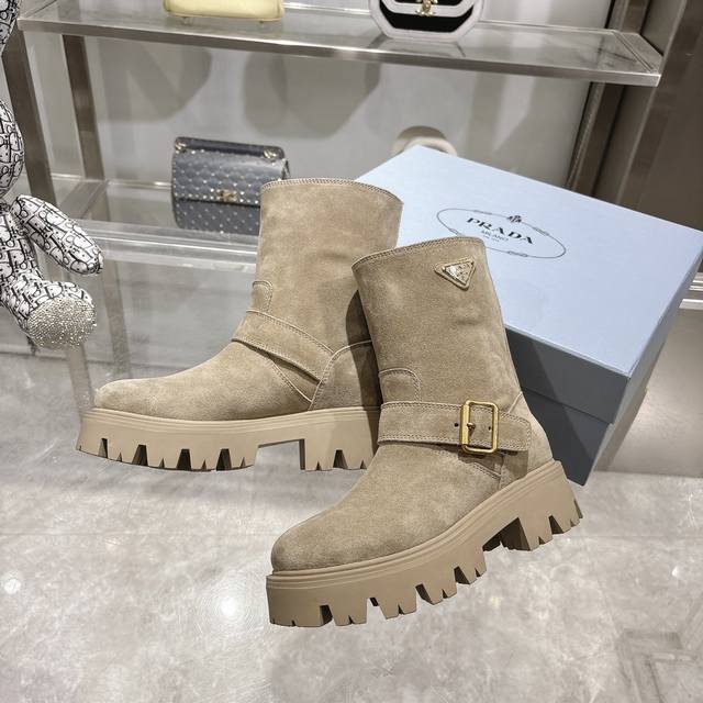 2025Prad Spring and Autumn Hot-selling Short Boots New Slip-on Women's Boots Cer