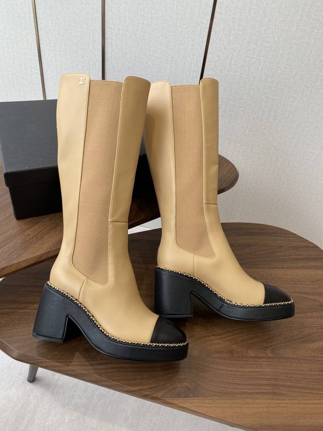 Ankle Boots and Tall Boots Chanel 25Ss New Chain-Stitched Chunky Heel Ankle Boo