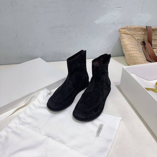 High quality! Niche fashion brand The Row's 25Ss simple, retro, round-toe, zip-