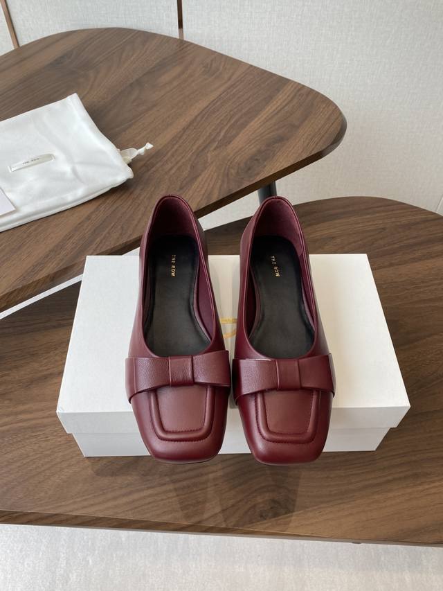 The Row's new block-heeled bow Mary Jane shoes, produced in Dongguan, are said t