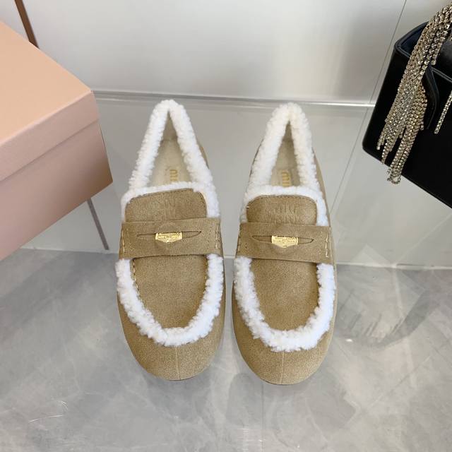Factory price Pp Pmiumiu fur shoes Miumiu Miu Miu latest flat-soled furry toe s