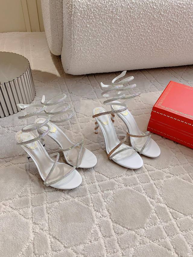 Ren* Caovill* Classic snake-shaped rhinestone-encrusted high-heeled sandals Silk