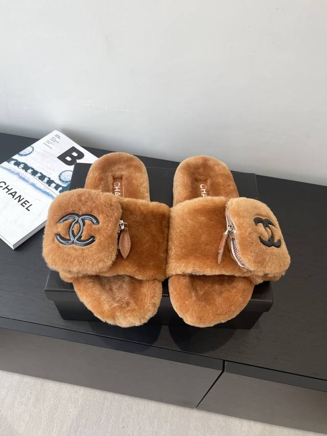 Chanel Classic Four Seasons Double C Furry Slippers These slippers are so adorab
