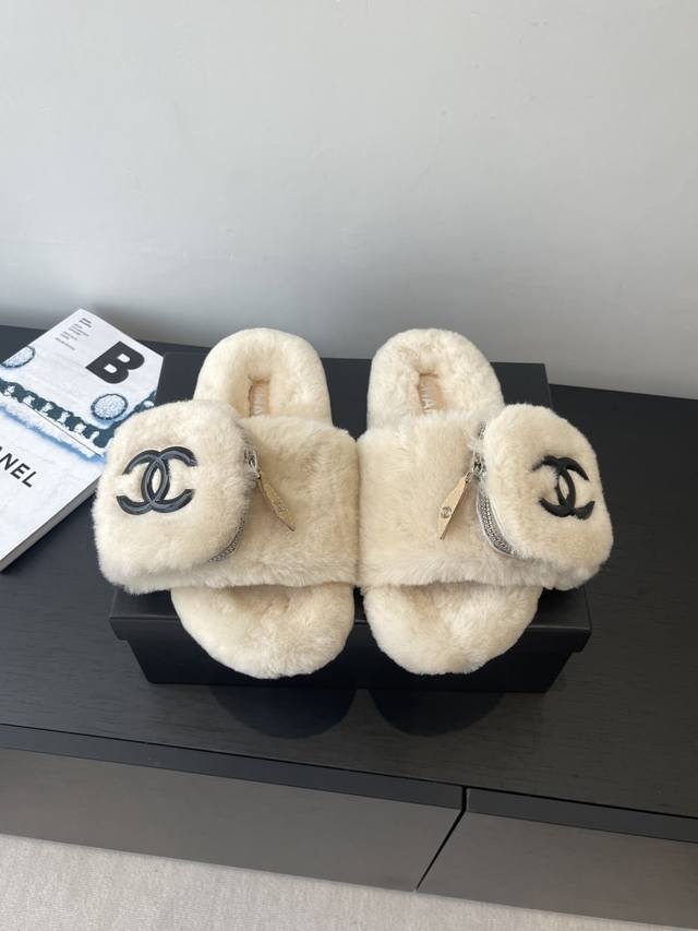 Chanel Classic Four Seasons Double C Furry Slippers These slippers are so adorab
