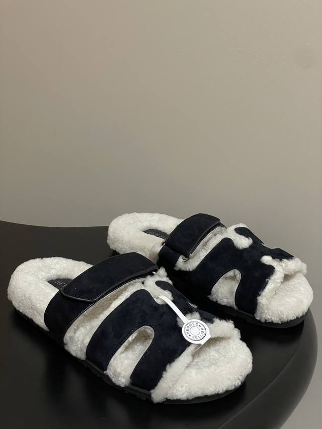 Men's size 10 Hermes H-brand Cheryp Fur Slippers Collection Classic Erjiu Slippe
