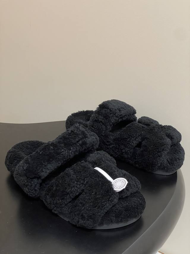Men's size 10 Hermes H-brand Cheryp Fur Slippers Collection Classic Erjiu Slippe