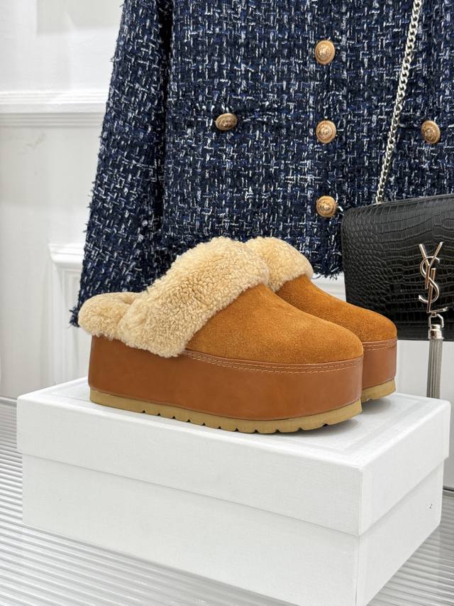 Factory Price: Celine 25Wf New Fall/Winter Thick-Sole Furry Half-Slides. These