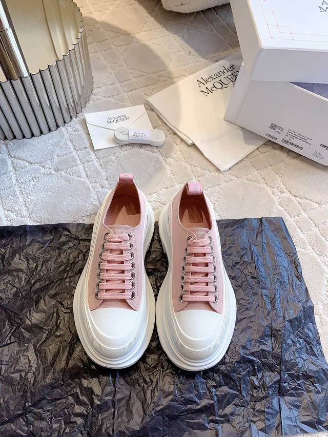 Alexander Mcquee* Classic platform canvas shoes for couples, top quality! upper,