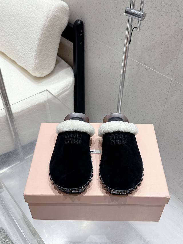 Factory Miumiu Miu Miu 25Ss Fall/Winter Runway Style Solid Wood-Sole Wool Half-