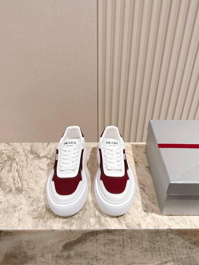 Couple's Prad 225 New Thick-Sole White Shoes Couple's Casual Sneakers. These Pr