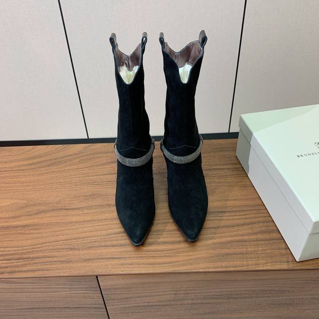 Brunell* Cucinell* chunky-heeled fur-lined mid-boots. Made of cow suede. Availab