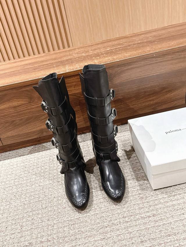 New autumn and winter super soft leather mark stitch belt buckle boots DDD. Ins