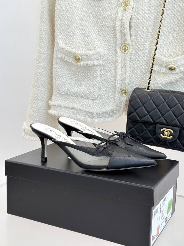 Factory Price: Chane* | Chanel Vintage Bow Pointed Toe High Heel Slippers. A mu