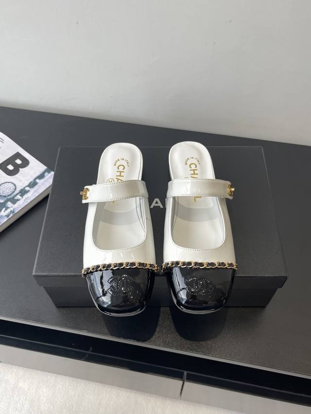 Chanel 25S runway-style Mary Jane chain shoes. The classic double C logo is subt