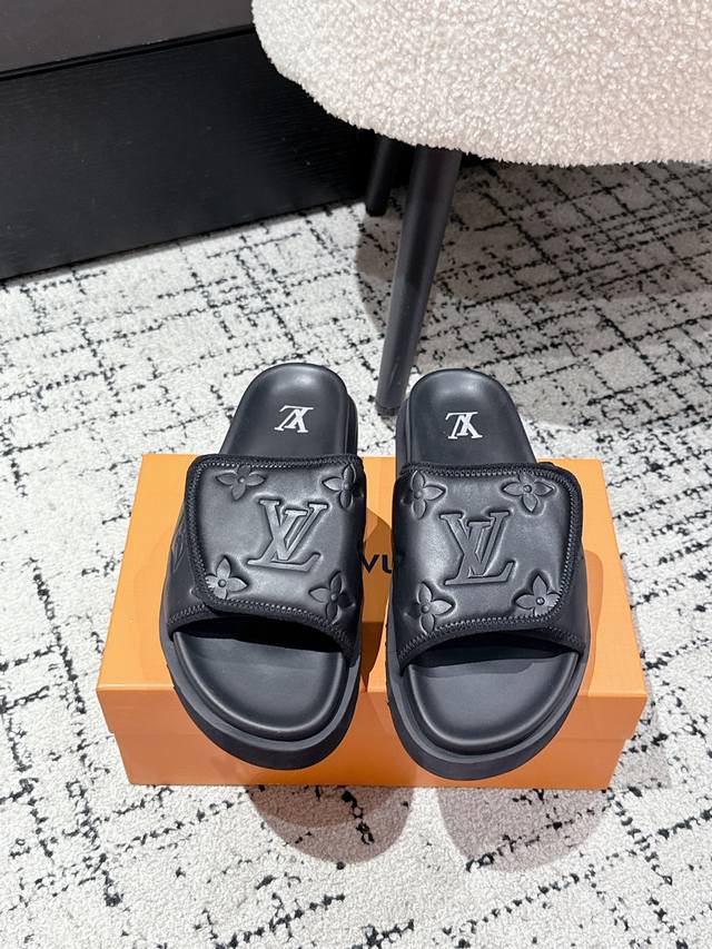 Men's Louis Vuiteeon 25 Miami Collection Velcro Monogram Beach Sandals. Original