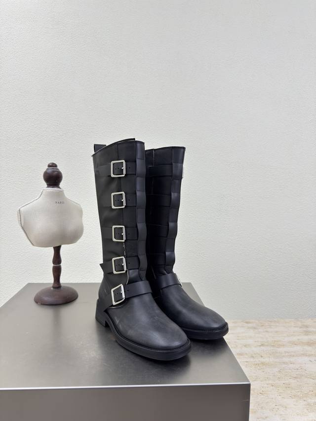 Miista Italian brand distressed motorcycle boots New product on sale Black facto