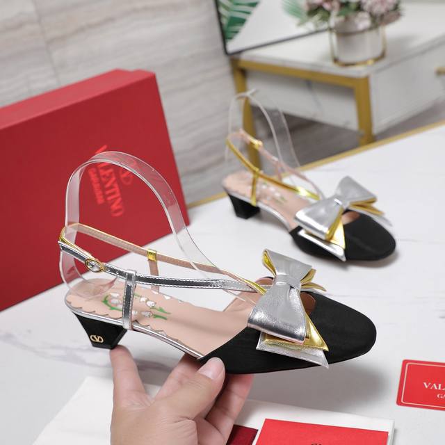 The highest version Valentino 25Ss women's shoes, new bow mid-heel single-sleeve
