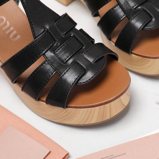 Original 1:1 replica of the top-grade Miu Miu high-water platform Roman sandals