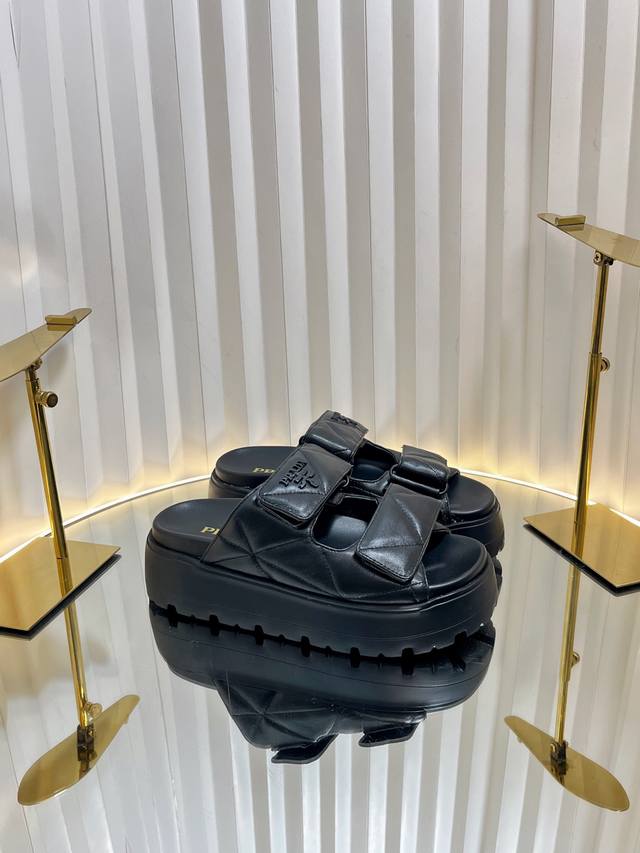 Latest Prad Collection* Prada 25 Thick-Sole Velcro Sandals The Roman Thick-Sole