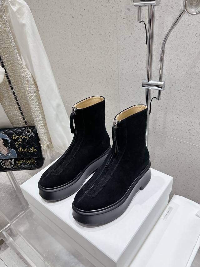 Top-of-the-line Therow autumn/winter new zipper classic thick-soled ankle boots